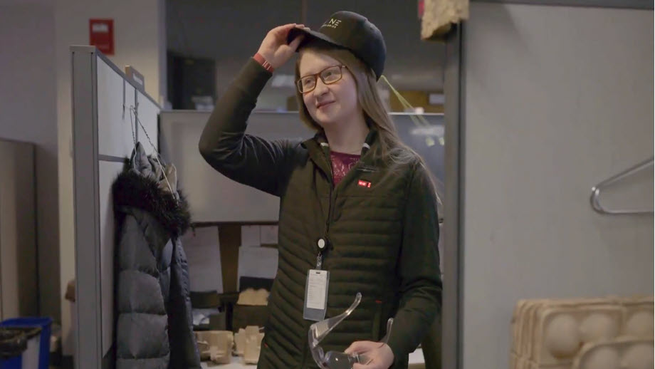 Rebecca Verdon putting on Trane Technologies hat